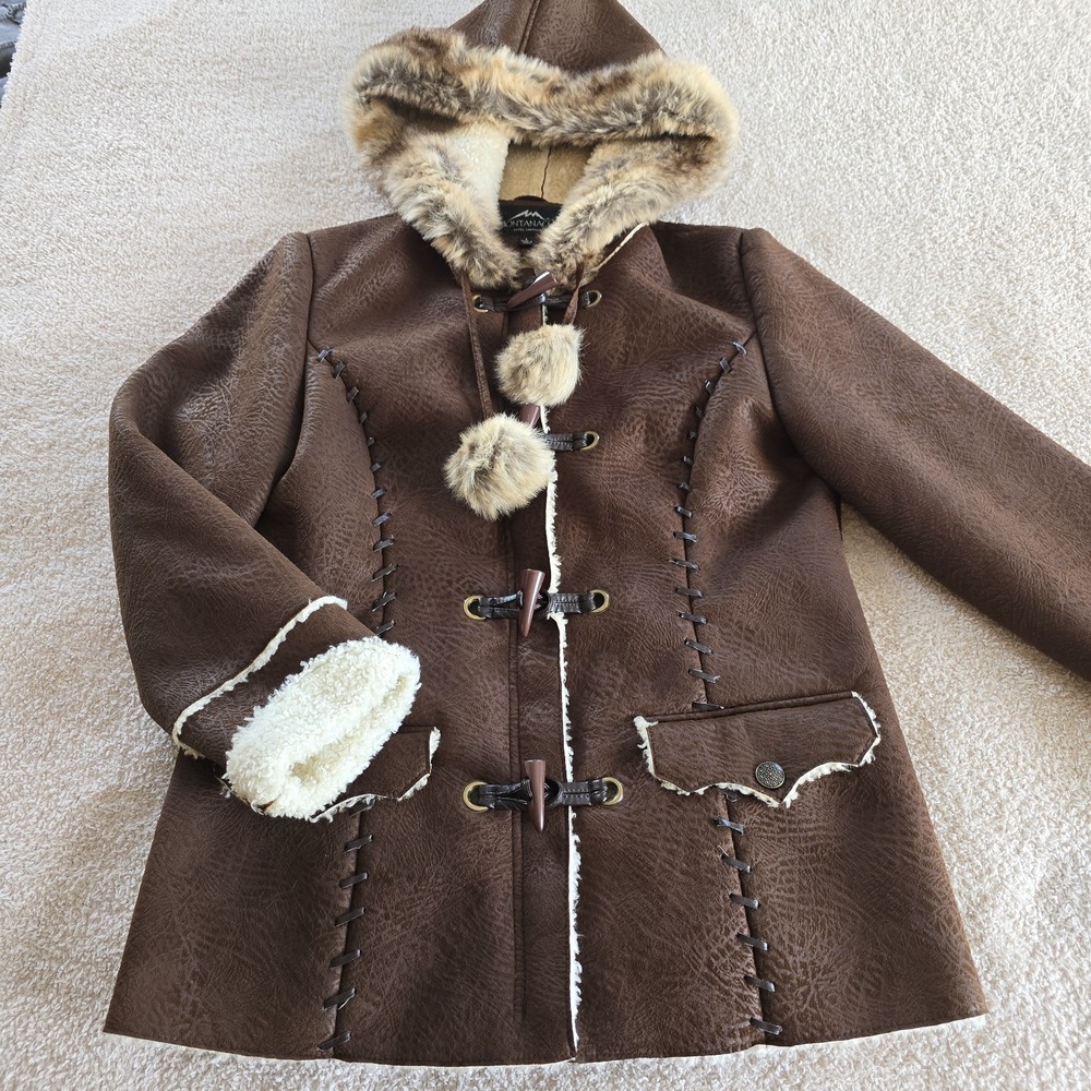 Montanaco Vintage-style Y2K Vibes Western-boho Faux Fur Lined Toggle Jacket L